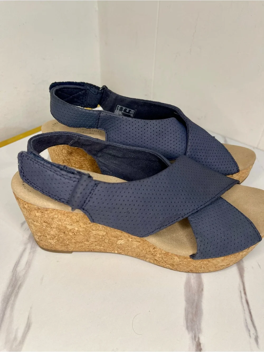 Clarks annadel bari platform, Navy nubuck 8M Cork Wedge Slingback Sandal